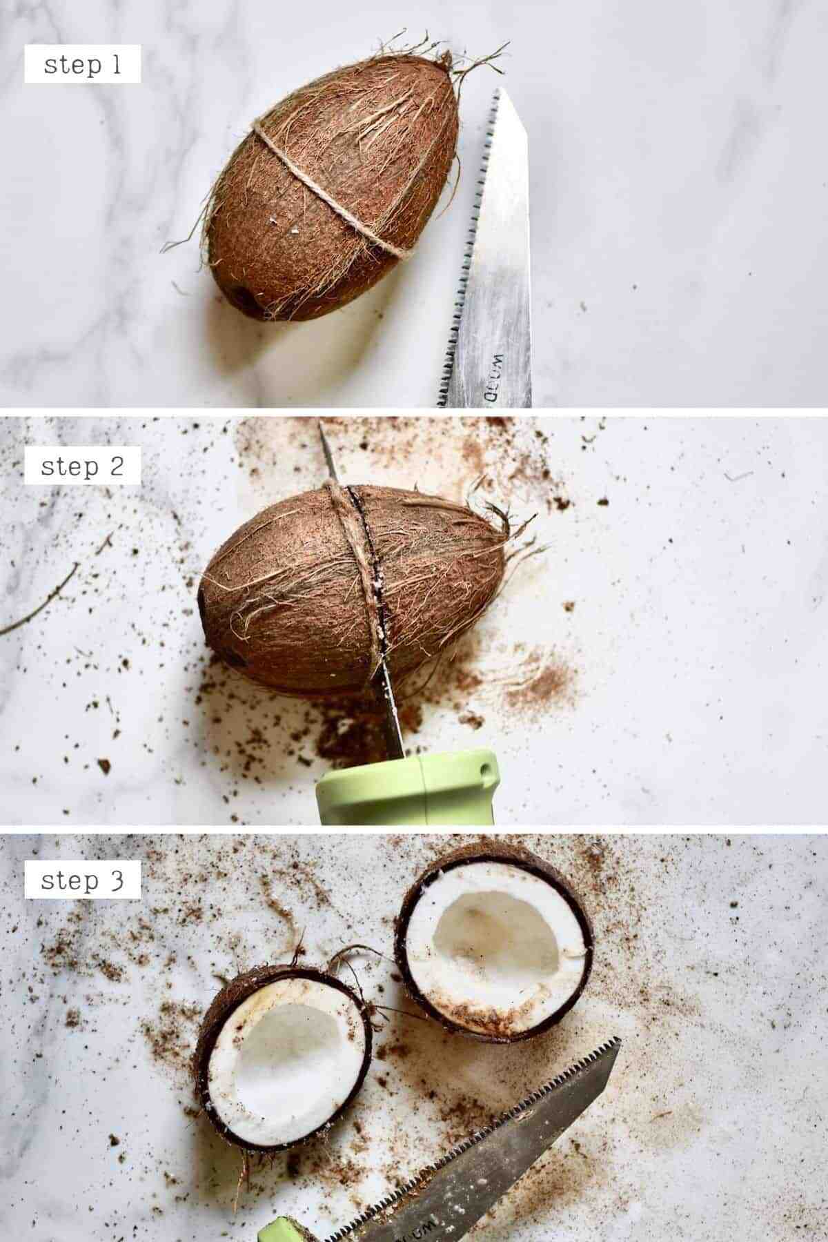 How do you open a coconut shell at home?