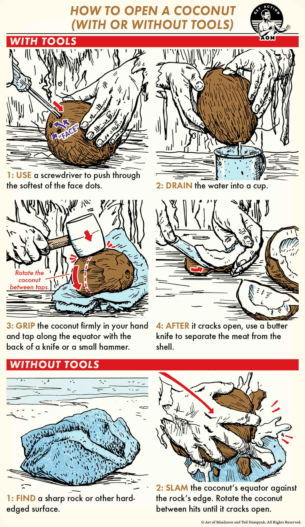 How do you open a coconut without a tool?