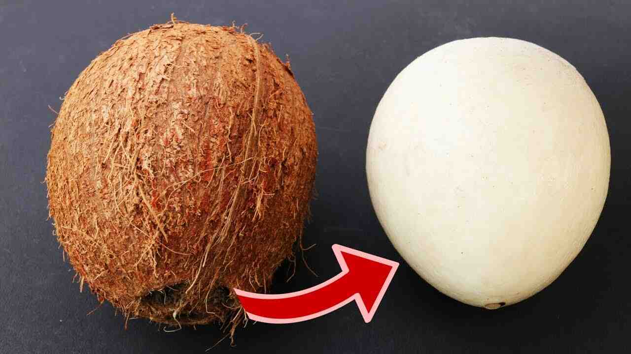 How do you peel and open a coconut?