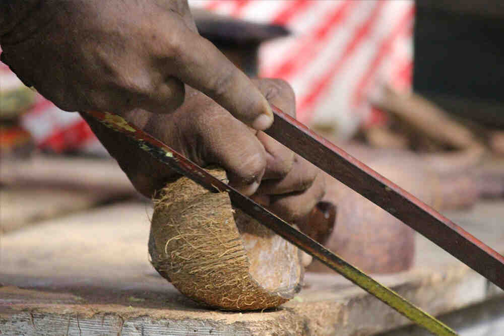 How do you process coconut shell for crafts?