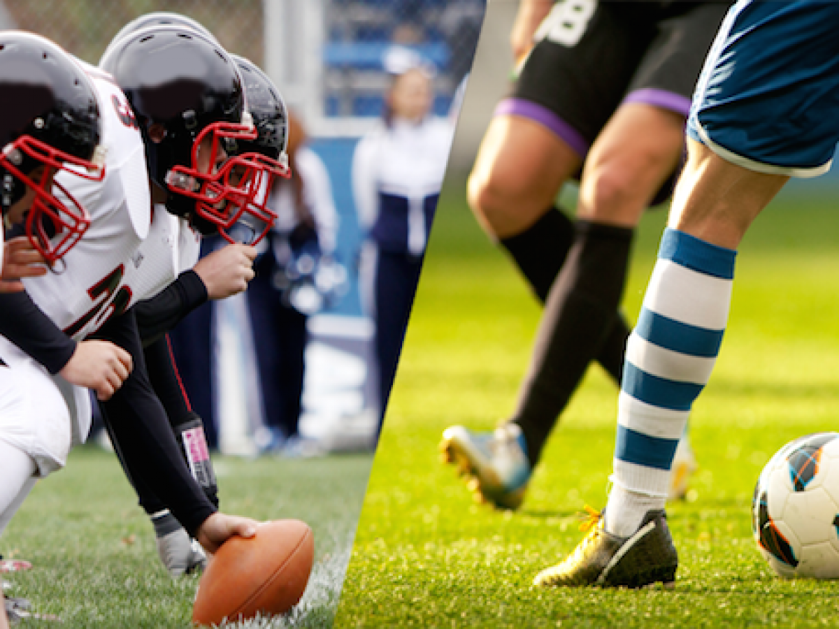 What are some similarities and differences between American football and soccer?