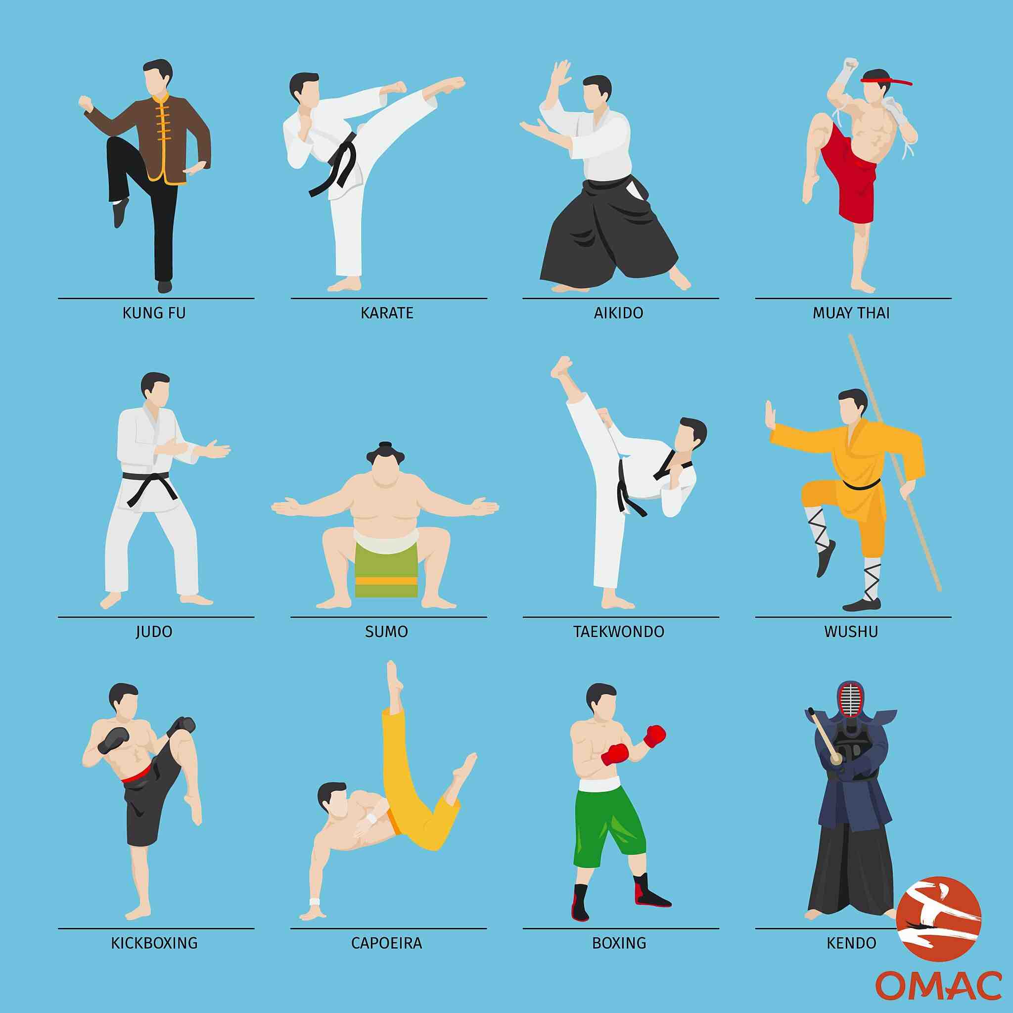 What are the different martial arts?