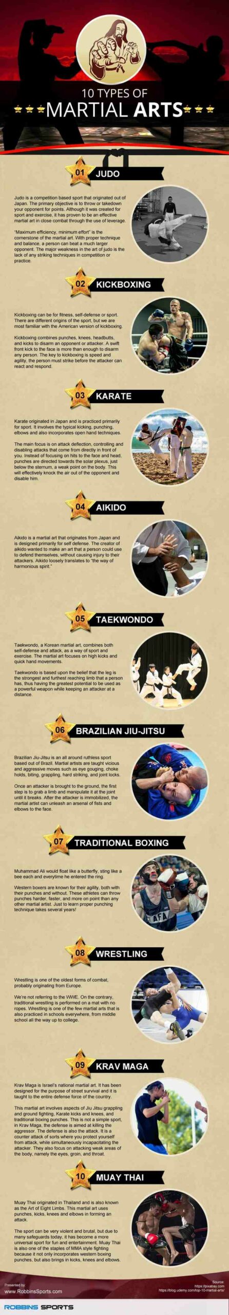 What is the 10 forms of martial arts?